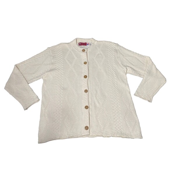 Binghamton Knitting Co. Women's Medium Cream Cardigan Sweater Chunky Knit Button - Picture 1 of 9